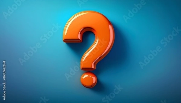 Obraz glossy orange question mark on blue background