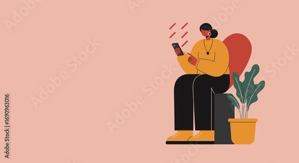 Fototapeta Modern illustration of a person using a smartphone, symbolizing digital communication, online connectivity, and contemporary lifestyle or business engagement.