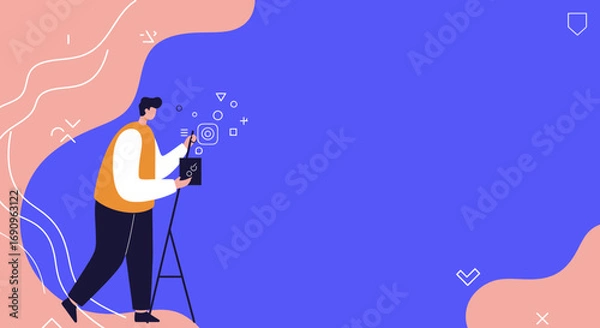 Fototapeta Illustrative depiction of a content creator or photographer capturing moments for social media and online engagement. Ideal for digital marketing concepts.