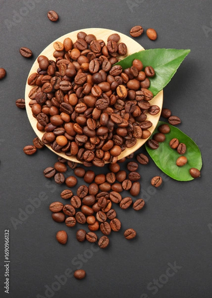 Fototapeta coffee beans on a colored background. Place to insert text, minimalism. Vertical photo format