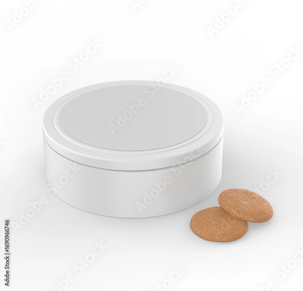 Fototapeta 3D illustration of a clean cookie box packaging template. Isolated on white background, ideal for branding projects, product mockups, food packaging design, and advertising use.