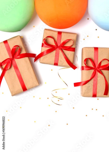 Fototapeta festive birthday background on colored background with place for text. Vertical photo format