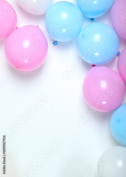 Fototapeta balloons in color top view. Festive background with place for text.. Vertical photo format