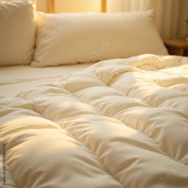 Fototapeta white bed sheet with pillows