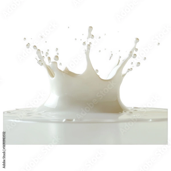 Fototapeta Milk Splash: A mesmerizing image capturing the dynamic moment of a milk splash, with droplets radiating outward, creating a crown-like form.