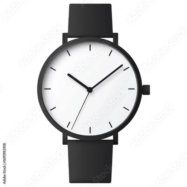 Fototapeta Elegant Timepiece: A minimalist black and white wristwatch, showcasing sleek design and timeless aesthetic, perfect for modern fashion and time management.