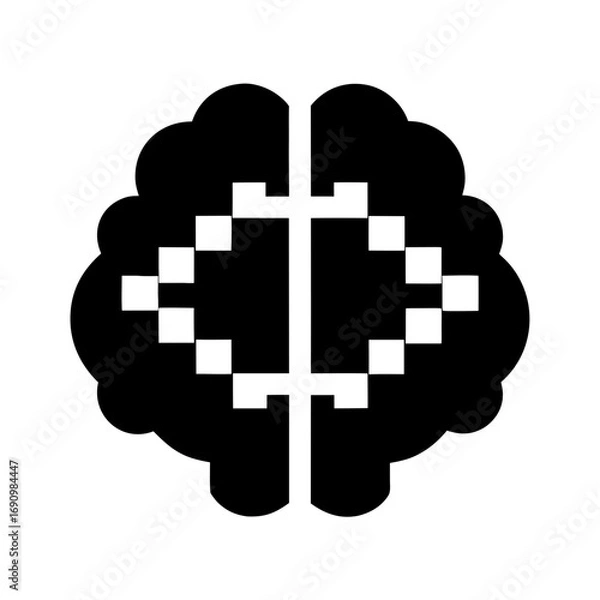 Fototapeta Pixelated brain silhouette symbolizing digital thought and intelligence silhouette