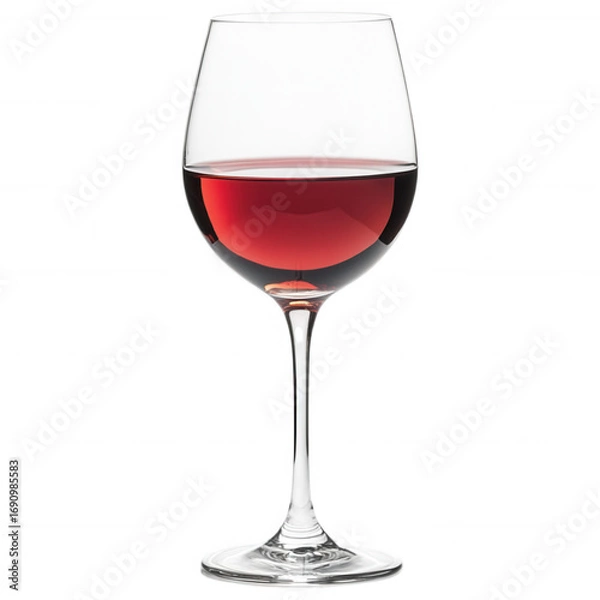 Fototapeta The Essence of Red Wine: A transparent glass of rich red wine is captured against a minimalistic background, showcasing its vibrant color and the refined elegance of the glass.