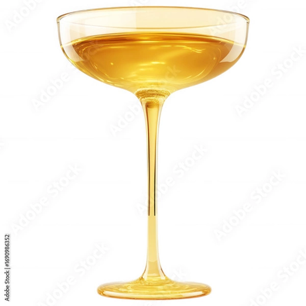 Fototapeta Golden Nectar in Elegant Glass: A sophisticated cocktail glass filled with a golden-hued liquid, illuminated to highlight the drink's elegance. 
