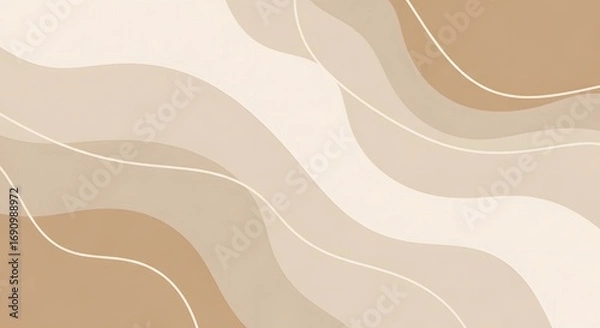 Fototapeta Abstract beige background with wavy lines and soft gradients.