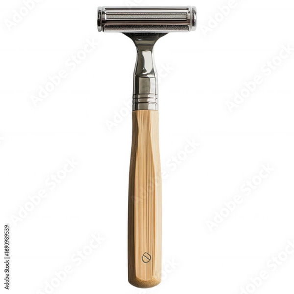 Fototapeta Sleek Razor on Display: A meticulously crafted, eco-friendly razor with a bamboo handle and gleaming metallic head is showcased, combining aesthetics with sustainable design.