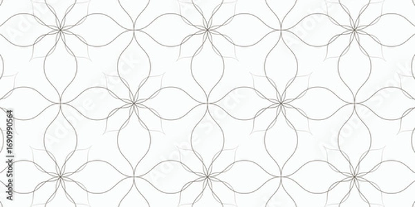 Fototapeta Seamless floral vector pattern with delicate geometric line art. Minimal continuous design resembling abstract flowers and petals. Elegant and modern background suitable for wallpaper, textile, wrappi