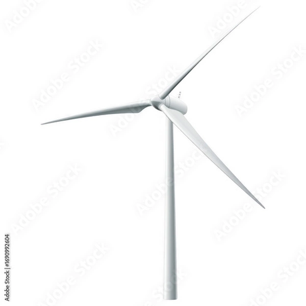 Fototapeta Wind Turbine Against the Sky: A modern wind turbine, captured with precision, stands tall against a vast, cloudless blue sky, symbolizing sustainability and renewable energy sources.