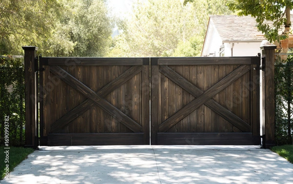 Fototapeta Rustic dark wooden barn style double gate on transparent background