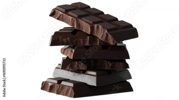 Fototapeta Stacked Chocolate Bars: A tempting assortment of dark chocolate bars artfully arranged, beckoning the senses with their rich, decadent allure.