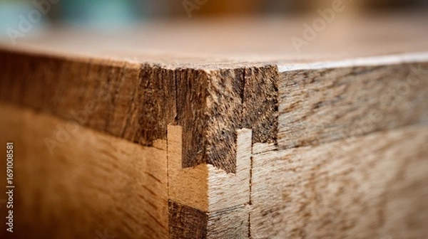 Fototapeta Expert dovetail joint corner showcasing woodworking precision and craftsmanship