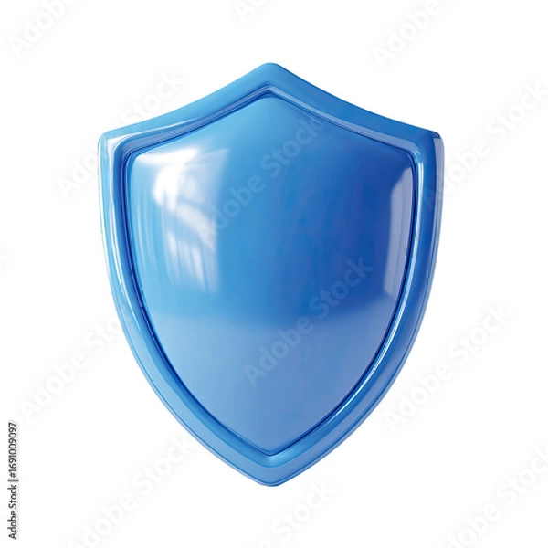 Fototapeta A glossy, light-blue shield, perfectly symmetrical and three-dimensional, rests on a black background