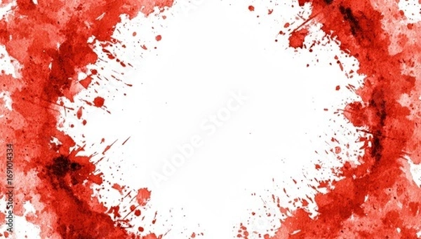 Fototapeta Circular red splattered frame on white