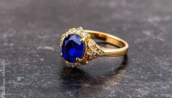 Obraz Golden ring with a large blue gemstone