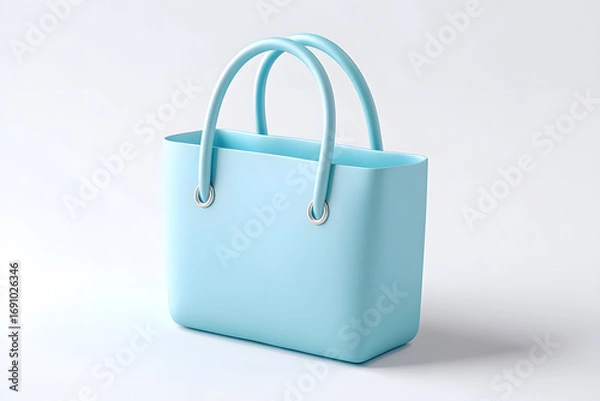 Fototapeta Soft pastel blue 3D shopping bag with handles. Perfect retail, fashion, e-commerce, store and consumer purchase symbol for apps and commerce design.
