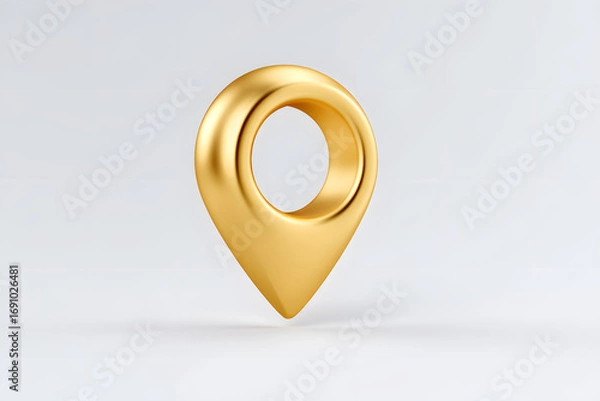 Fototapeta Shiny gold 3D map pin icon isolated. Ideal for GPS, location, navigation, geotag, and travel apps with modern digital pastel design