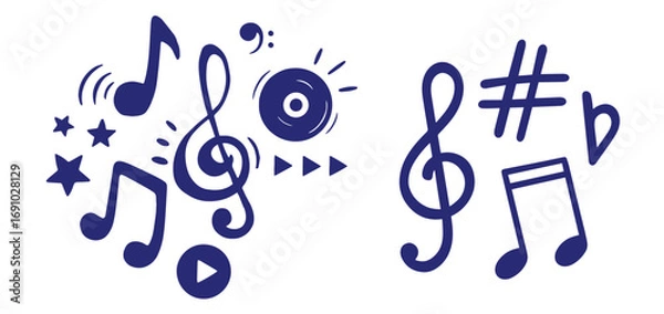 Fototapeta Simple hand drawn notes and musical clef in doodle style