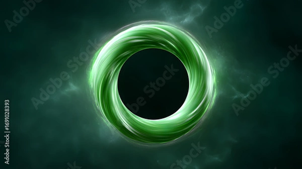 Fototapeta Abstract green glowing energy portal with circular waves on dark background. Futuristic cosmic illustration perfect for sci-fi, fantasy, gaming and technology concepts.