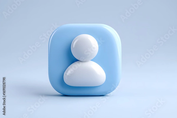 Fototapeta Minimal pastel blue 3D icon with person silhouette. Perfect for accounts, profile, login, and social media digital identity designs.