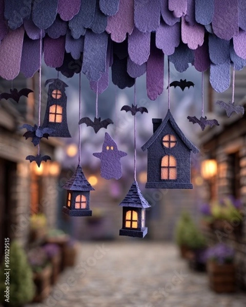 Fototapeta Halloween banner with layered violet paper effect