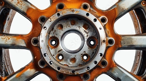 Fototapeta Rusty wheel hub close up