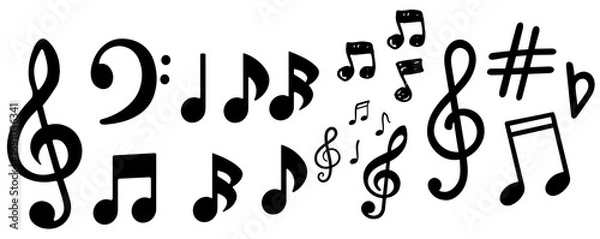 Fototapeta Simple hand drawn notes and musical clef in doodle style