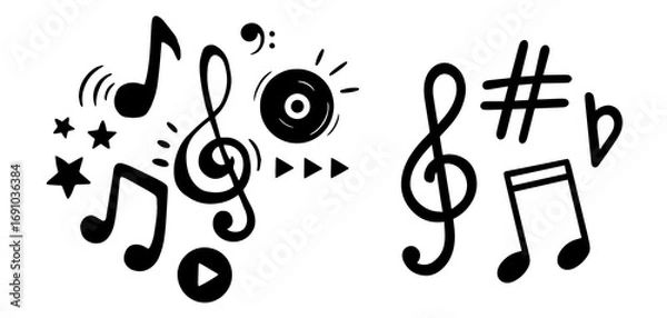 Fototapeta Simple hand drawn notes and musical clef in doodle style