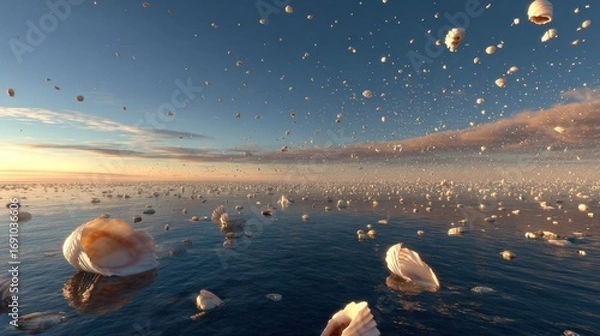 Fototapeta Seashells fall on a sea