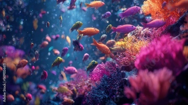 Fototapeta Vibrant coral reef teeming with colorful fish