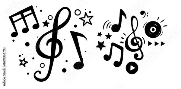 Fototapeta Simple hand drawn notes and musical clef in doodle style