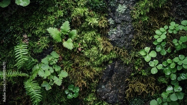 Fototapeta Moss and ferns on tree bark