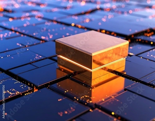 Obraz Golden square on dark grid