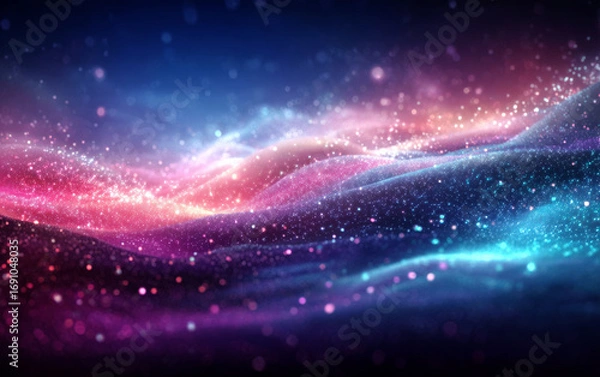Fototapeta Colorful and dynamic cosmic nebula with sparkling particles