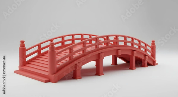 Fototapeta Graceful Red Bridge: A vibrant, classically designed red bridge, evokes tranquility. A focal point of elegance and architectural simplicity, bridging an undefined space.