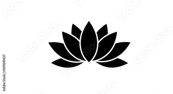 Fototapeta Black Lotus in Bloom: A striking minimalist design of a black lotus flower in full bloom, with its symmetrical petals radiating elegance. The contrasting dark form against a serene backdrop.