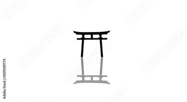 Fototapeta Torii Gate Illustration: A minimalist black and white illustration of a Japanese torii gate, its clean lines and symmetrical reflection evoke a sense of serenity and spiritual symbolism.