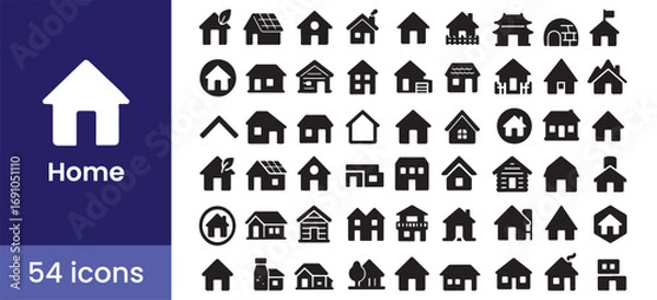 Fototapeta Home icon set with house and building symbols for real estate and property. Solid glyph illustrations for residential architecture and homepage design.

