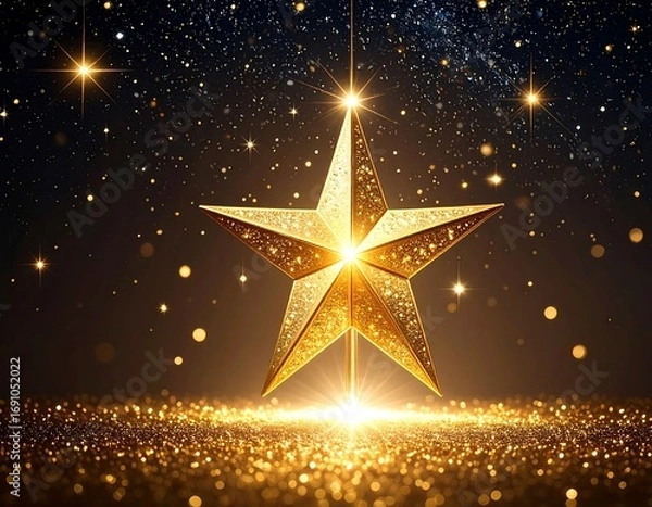 Obraz Golden star on dark background