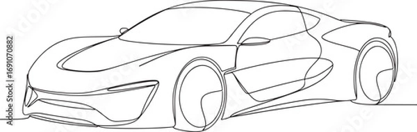 Fototapeta Sleek modern sports car drawn in a continuous single line art style