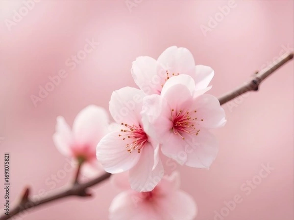 Fototapeta 淡いピンク色の桜の花びらが咲き誇る日本の春の美しいマクロ写真