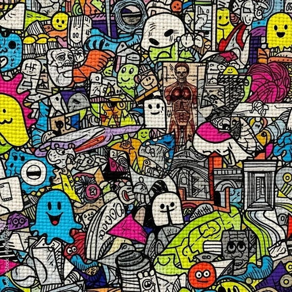 Fototapeta Macro Closeup Textured Fabric Doodlebomb Mixed Media Art