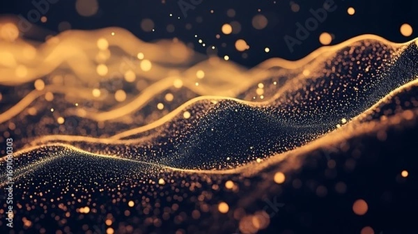 Obraz Dynamic golden particles flowing across dark background, perfect for digital designs and visuals