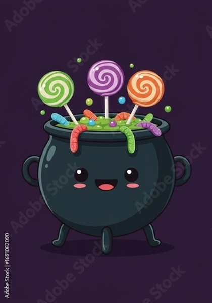 Obraz Kawaii Halloween Cauldron with Candy