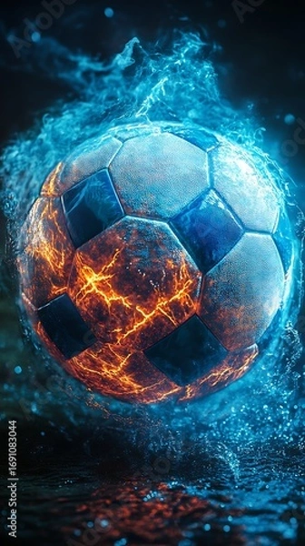 Obraz Dynamic soccer ball bursting with fiery energy, perfect for sports branding and powerful visuals