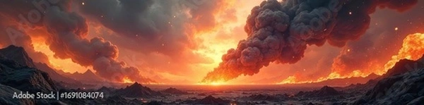 Fototapeta Epic clash of titans, colossal forces collide in a dramatic showdown of immense power and destruction  A spectacle of raw, untamed energy ,  collision,  legendary battle